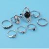 R-1485 8Pcs/set Gypsy Silver Gold Acrylic Stone Rhinestone Enamel Moon Midi Finger Ring Sets Fashion Jewelry Accessories
