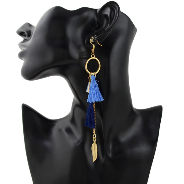 E-4353 5 Colors Fashion Gold plated Hook Pendant Tassel Dangle Leaf Chain Earring for Women Jewelry