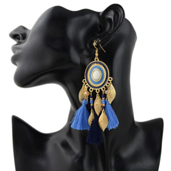 E-4352 4 Colors Bohemian Gold Metal Leaf Shape Fringe Tassel Drop Earrings for Women Fashion Accessories