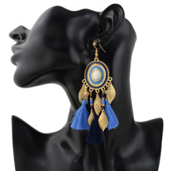 E-4352 4 Colors Bohemian Gold Metal Leaf Shape Fringe Tassel Drop Earrings for Women Fashion Accessories