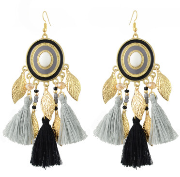 E-4352 4 Colors Bohemian Gold Metal Leaf Shape Fringe Tassel Drop Earrings for Women Fashion Accessories