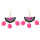 E-4358 Gold Plated Thread Fan Shape Pom Pom Balls Dangle Earrings