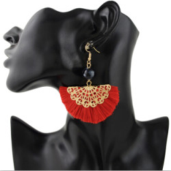 E-4357 3 Colors Gold Plated Alloy thread tassel fan Drop Dangle Earrings Jewelry