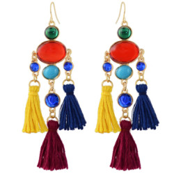 E-4356 Fashion Colorful Tassel Rhinestone Statement Drop Earrings for Women Bohemian Party Jewelry