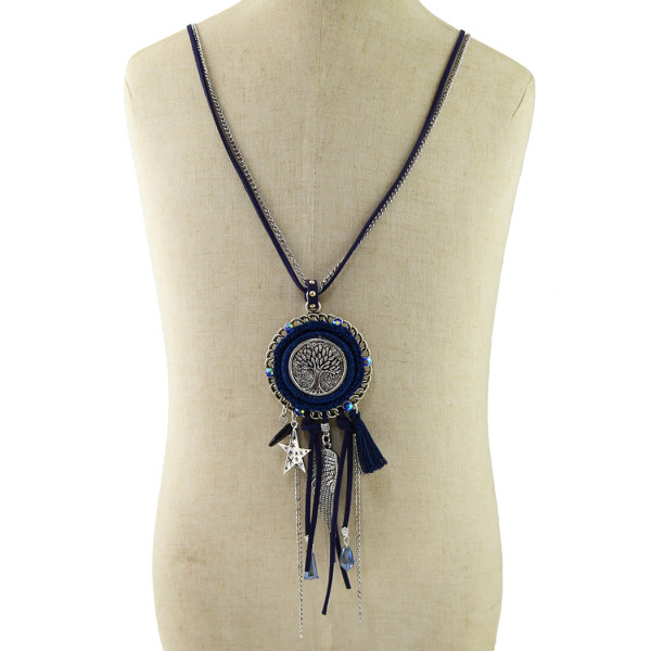 N-6953 New Silver Plated Tassel Charm Crystal thread star leaf pendant Necklace Jewelry