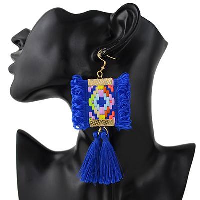 E-4366 Ethnic  Geometric Flower Thread Tassel New Design Dangle Earrings Women Accessories