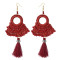E-4372 Ethnic Handmade Hoop Beaded Thread Tassel Drop Earrings Jewelry Accessories