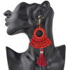 E-4372 Ethnic Handmade Hoop Beaded Thread Tassel Drop Earrings Jewelry Accessories
