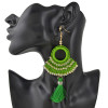 E-4372 Ethnic Handmade Hoop Beaded Thread Tassel Drop Earrings Jewelry Accessories