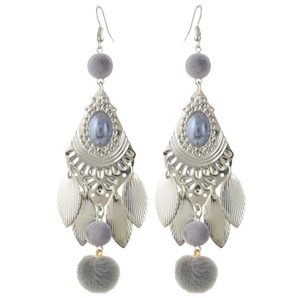 E-4378 Bohemian Fashion Jewelry 5 colors Silver Plated Bead Plush ball pendant Drop Earrings