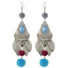 E-4378 Bohemian Fashion Jewelry 5 colors Silver Plated Bead Plush ball pendant Drop Earrings