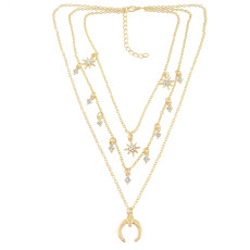 N-6936 New Fashion Gold Silver Plated Rhinestone star moon pendant Necklace