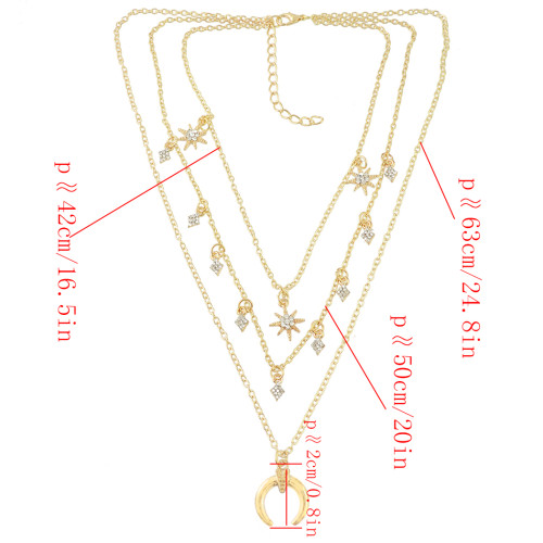 N-6936 New Fashion Gold Silver Plated Rhinestone star moon pendant Necklace