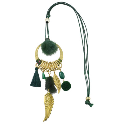 N-6954 New Gold Plated Tassel Charm turquoise thread leaf Plush ball pendant Necklace Jewelry