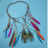 F-0469 Handmade Ethnic Tribal Gypsy Turkish Rope Wood Beads Feather Hairband Hair Clip Hair Jewelry For Women & Girls Jewelry