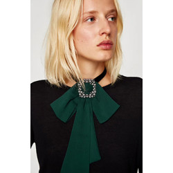 N-6958 Ribbon Chain Big Chiffon Bowknot Rhinestone Flower Button Choker Necklace