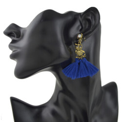 E-4384 Fashion Owl Shape Long Fringe Tassel Drop Earrings for Women Bohemian Party Accessories
