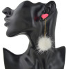 E-4382 3 Colors Cute Heart Shape Fur Ball Drop Earrings for Women Girl Wedding Party Fashion Jewelry