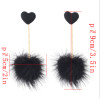 E-4382 3 Colors Cute Heart Shape Fur Ball Drop Earrings for Women Girl Wedding Party Fashion Jewelry