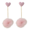 E-4382 3 Colors Cute Heart Shape Fur Ball Drop Earrings for Women Girl Wedding Party Fashion Jewelry