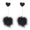 E-4382 3 Colors Cute Heart Shape Fur Ball Drop Earrings for Women Girl Wedding Party Fashion Jewelry