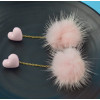 E-4382 3 Colors Cute Heart Shape Fur Ball Drop Earrings for Women Girl Wedding Party Fashion Jewelry