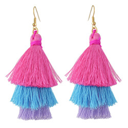 E-4383 3 Colors Gold Plated Thread Tassel Earrings
