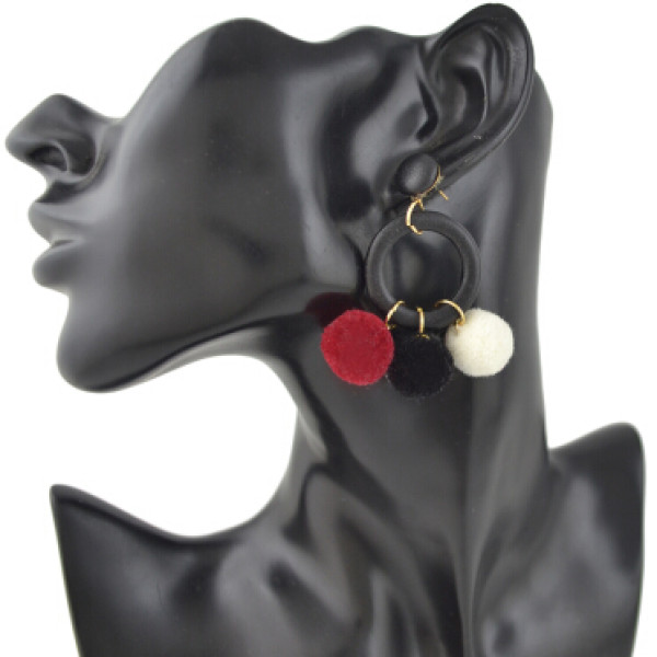 E-4386 3 Colors Pom Pom Ball Drop Earrings for Women Ladies Wedding Party Fashion Jewelry