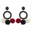 E-4386 3 Colors Pom Pom Ball Drop Earrings for Women Ladies Wedding Party Fashion Jewelry