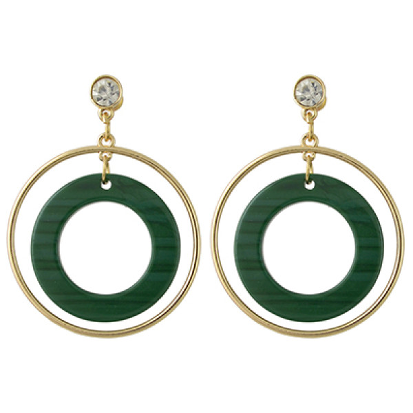 E-4387 3 Colors Korean Style Gold Plated Hoop Acrylic Circle Crystal Dangle Earrings