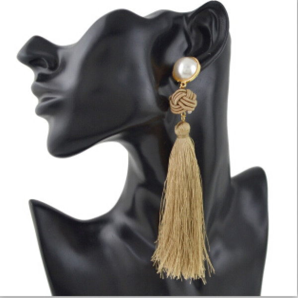E-4389 6 Colors Bohemian Thread Tassel Pearl Drop Earrings for Women Ladies Party Anniversary Birthday Gift