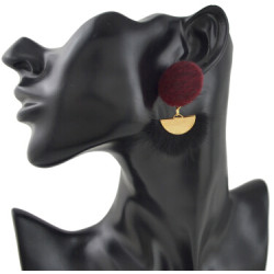 E-4391 Fashion Black Wine Color Fur Ball Drop Earrings for Women Bohemian Wedding Party Accessories