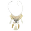 N-6959 Bohemian Thread Feather Acrylic Gem Leather Pendant Necklace