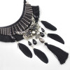 N-6959 Bohemian Thread Feather Acrylic Gem Leather Pendant Necklace