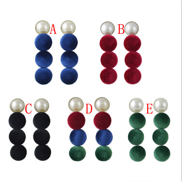 E-4396 7 Colors Pearl Pom Pom Ball Statement Drop Earrings for Women Ladies Weddding Party Fashion Accessories