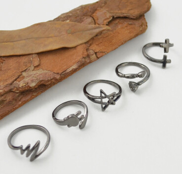 R-1490 5Pcs/Set Bohemain Black Alloy Midi Finger Rings for Women Wedding Party Fashion Jewelry