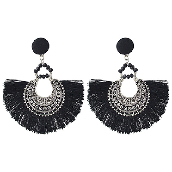 E-4398 New Fashion Vintage Style Carving Metal Button Shape Thread Dangle Earrings