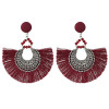 E-4398 New Fashion Vintage Style Carving Metal Button Shape Thread Dangle Earrings
