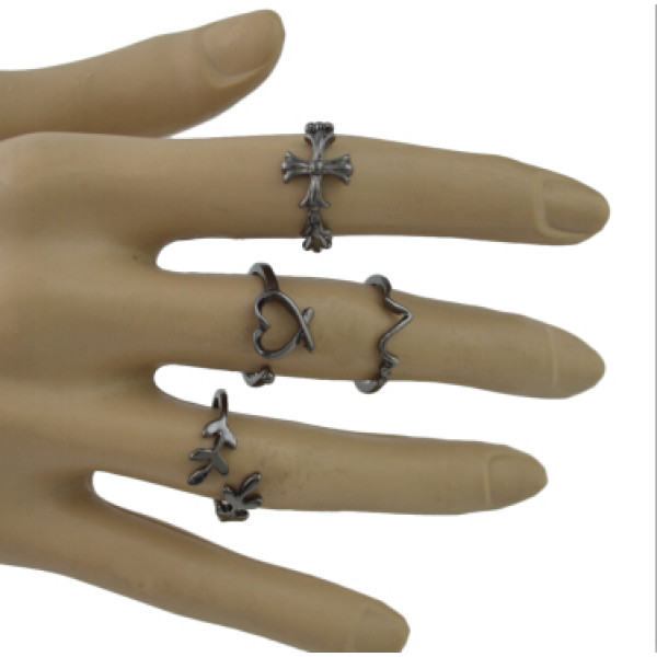 R-1491 5Pcs/Set Bohemain Black Alloy Midi Finger Rings for Women Wedding Party Fashion Jewelry