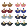 E-4406 8 Colors Gold Plated Alloy Rhinestone Round Shape Thread Tassel Statement Earrings
