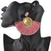 E-4406 8 Colors Gold Plated Alloy Rhinestone Round Shape Thread Tassel Statement Earrings