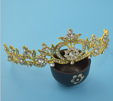 F-0473 Luxury Rhinestone Gold Queen Crown Bridal Headpiece Wedding Hair Accessories