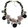 N-6963 Fashion Thread Weave Chain Leaf Flower Pom Pom Choker Bib Necklace