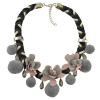 N-6963 Fashion Thread Weave Chain Leaf Flower Pom Pom Choker Bib Necklace
