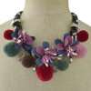 N-6963 Fashion Thread Weave Chain Leaf Flower Pom Pom Choker Bib Necklace