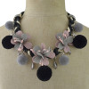N-6963 Fashion Thread Weave Chain Leaf Flower Pom Pom Choker Bib Necklace