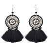 E-4417 Bohemian Style Vintage Silver Alloy Big Flower Thread Tassel Dangle Earrings