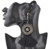 E-4417 Bohemian Style Vintage Silver Alloy Big Flower Thread Tassel Dangle Earrings