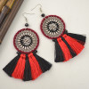 E-4417 Bohemian Style Vintage Silver Alloy Big Flower Thread Tassel Dangle Earrings