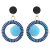 E-4422 Statement Drop Earrings Pom Pom Ball Ethnic Thread Wrapped Earring